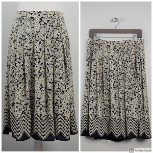 Talbots Floral Pleated Skirt 6 Aline Navy Midi New